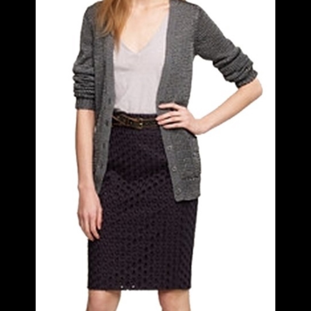 J.Crew Embroidered Eyelet Pencil Navy Blue Skirt Sz 8